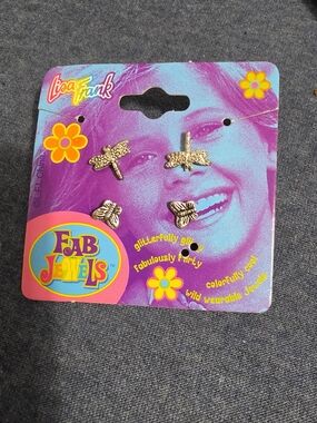 Lisa Frank Gold Butterfly & Dragonfly Stud Earrings - Gold Tone